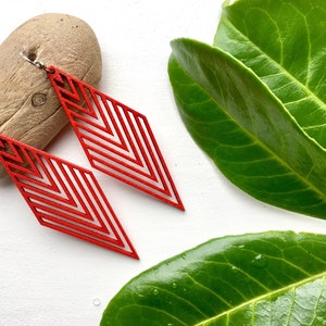 LOVATNET rhombus wooden earrings, large wooden statement earrings, Danish design minimalist earrings image 4