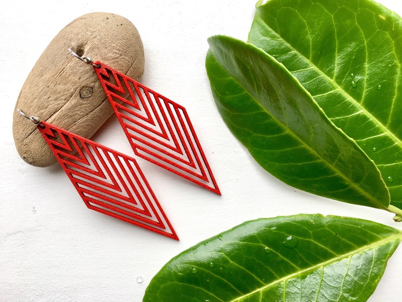 LOVATNET rhombus wooden earrings, large wooden statement earrings, Danish design minimalist earrings image 4