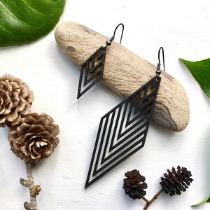 LOVATNET rhombus wooden earrings, large wooden statement earrings, Danish design minimalist earrings image 9