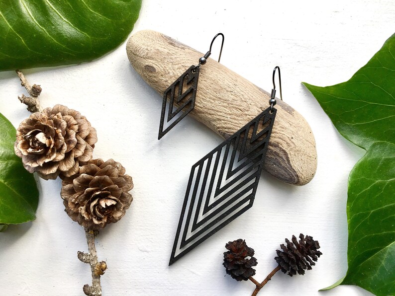 LOVATNET rhombus wooden earrings, large wooden statement earrings, Danish design minimalist earrings image 9