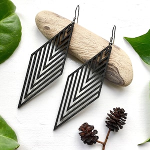 LOVATNET rhombus wooden earrings, large wooden statement earrings, Danish design minimalist earrings image 1