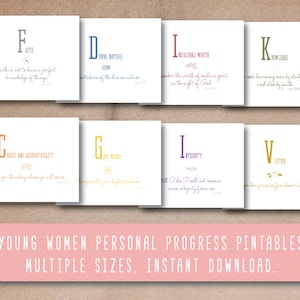 LDS young women values, personal progress values, printable young women values, instant download