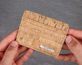 Cork Card Holder Wallet, Personalizable Cork Card and Cash Holder Wallet, Mens and Women's  Vegan Minimalist Wallet Handmade in USA