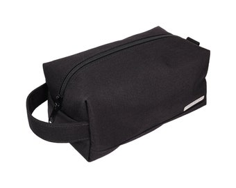 Canvas Toiletry Bag, Personalized Black Shaving Bag, Dopp Kit, Bathroom Organizer, Customizable Travel Bag Handmade in California