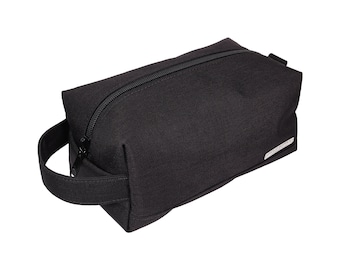 Canvas Toiletry Bag, Personalized Black Shaving Bag, Dopp Kit, Bathroom Organizer, Customizable Travel Bag Handmade in California