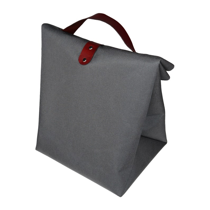 Canvas Lunch Bag, Personalized Gray Lunch Pail With Leather Straps