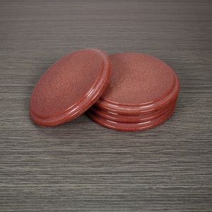 Red Smooth Round Ceramic Stoneware Coasters with Cork Bottom, Stone Coaster, Handmade Drink Coasters, Sold Individually Mix & Match Colors