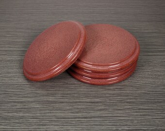 Red Smooth Round Ceramic Stoneware Coasters with Cork Bottom, Stone Coaster, Handmade Drink Coasters, Sold Individually Mix & Match Colors