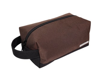 Canvas toilettas, gepersonaliseerde bruine scheertas, Dopp Kit, badkamerorganisator, aanpasbare reistas handgemaakt in Californië