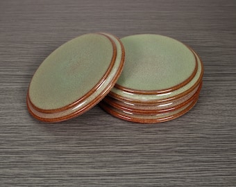 Green Smooth Round Ceramic Stoneware Coasters with Cork Bottom, Stone Coaster, Handmade Drink Coasters, Sold Individually Mix & Match Colors