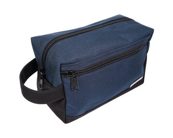 Gepersonaliseerde Canvas Toilettas, Blauwe Hoge Rits Nachttas, Scheertas, Dopp Kit, Aanpasbare Badkamer Reistas Handgemaakt in de VS