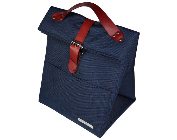 Navy Blue Fold Top Lunch Bag