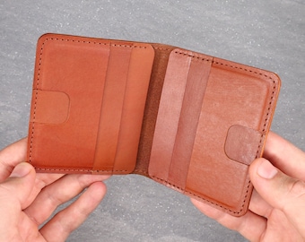 Braune vertikale zweifache Brieftasche für Herren, schlanke Brieftasche, minimalistische Brieftasche, hergestellt in den USA mit pflanzlich gegerbtem Leder