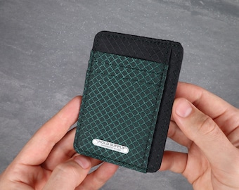 Personalized Card Wallet, Green & Black Ripstop Minimalist Fabric Front Pocket Wallet, Customizable Ripstop Fabric Card and Cash Holder