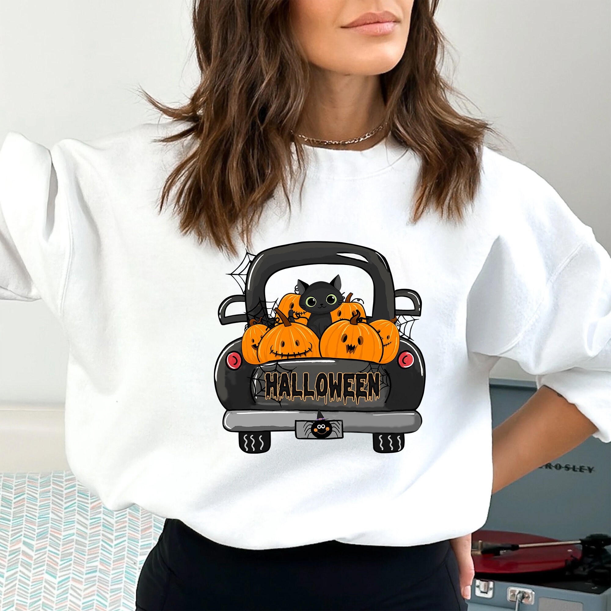 Discover Halloween Black Cat Sweatshirt, Halloween Sweatshirt,  Pumpkin Shirt, Black Cat Halloween Sweatshirt, Pumpkin and Black Cat Shirt