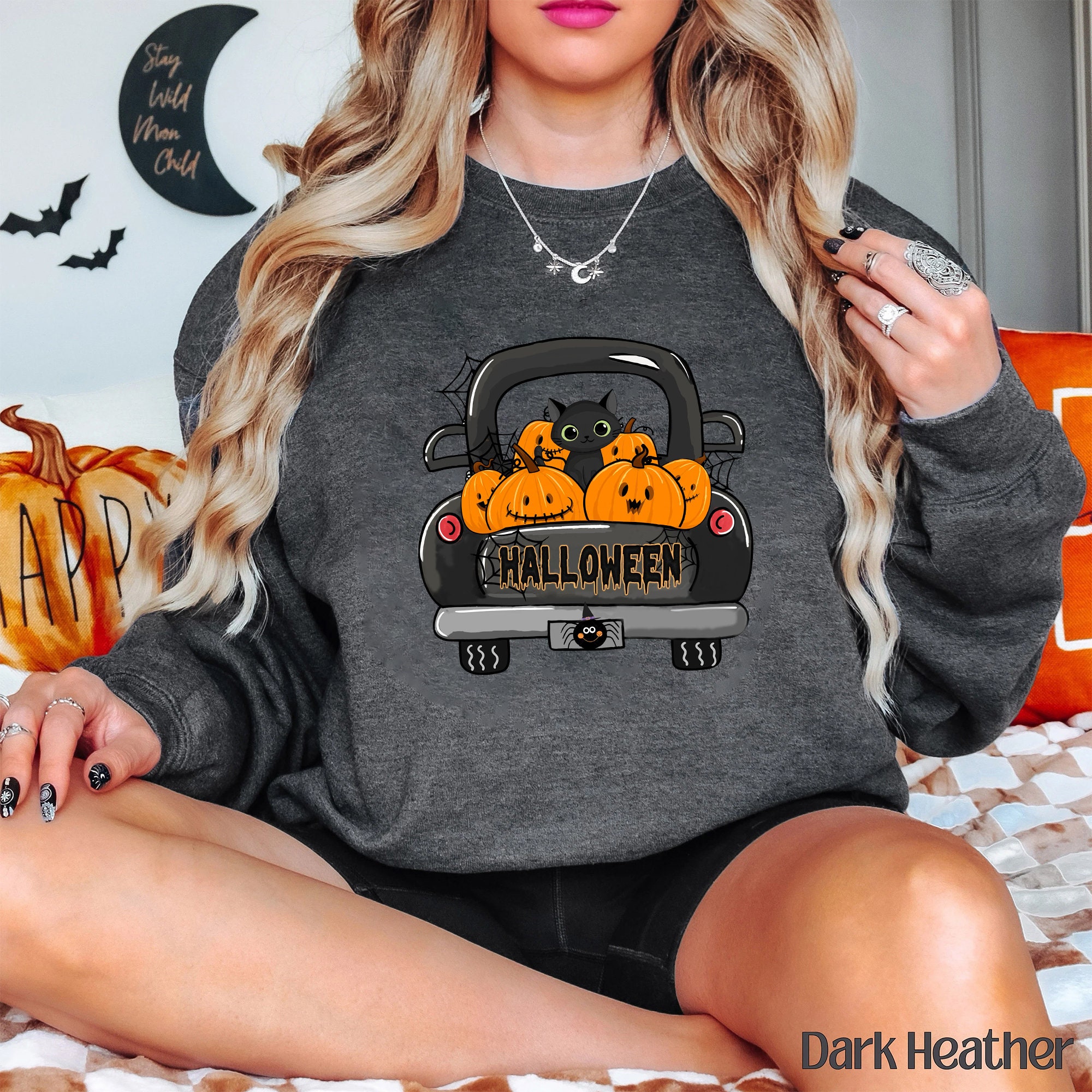 Discover Halloween Black Cat Sweatshirt, Halloween Sweatshirt,  Pumpkin Shirt, Black Cat Halloween Sweatshirt, Pumpkin and Black Cat Shirt
