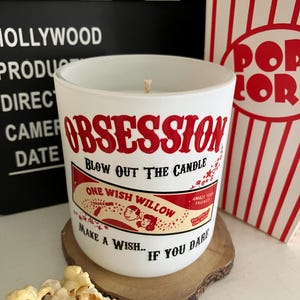 Obsession Movie One Wish candle, Choctastic or Make a Wish Scent, White Glass Container