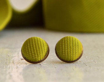 Minimalist Green Earrings, Pistachio Silk Fabric Button Earrings, Light Green Stud Earrings, Fabric Button Green Earrings