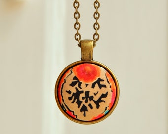 Orange Rose Pendant, Floral Fabric Button Pendant, Retro Orange Rose Pendant, Fabric Button Pendant Necklace