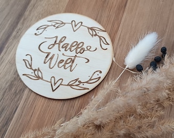 Disque en bois Milestone 10 cm "Hello World"