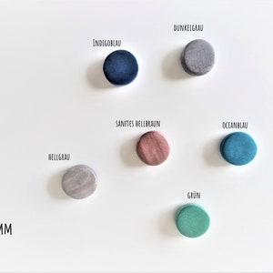 Magnete 15 mm in anderen Farben, auch im Shop erhältlich: indigoblau, dunkelgrau,hellgrau,sanftes hellbraun, oceanblau, grün.
