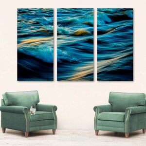 Abstract Wave Digital Effect Canvas Print Wall Art - 3 Panel Split, Triptych Wall Decor, Home Decor, Living Room decoration, Interior design