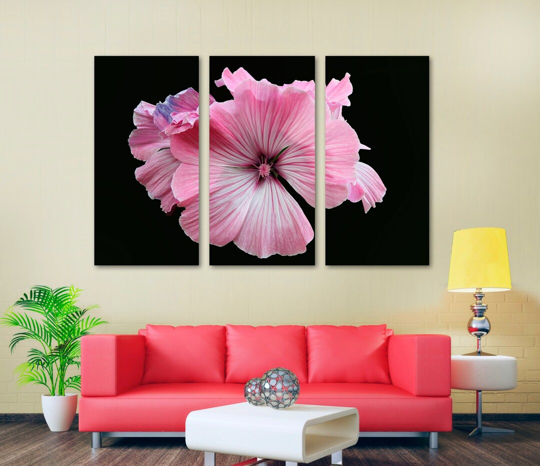Pink Hibiscus Flower Canvas Print Wall Art - 3 Panel Split, Triptych ...