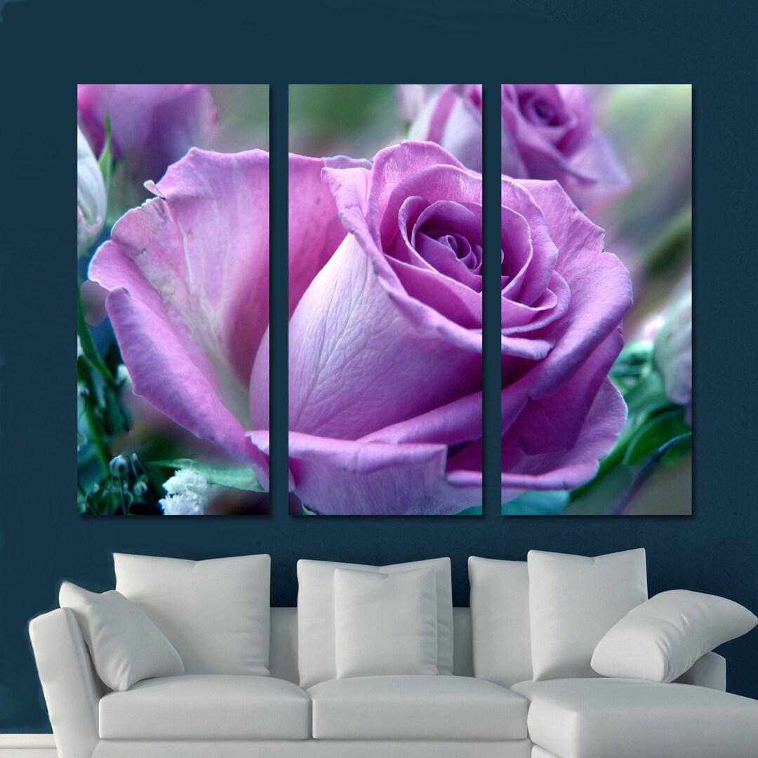 Pink Purple Rose Flower Wall Art Canvas Print 3 Panel Etsy