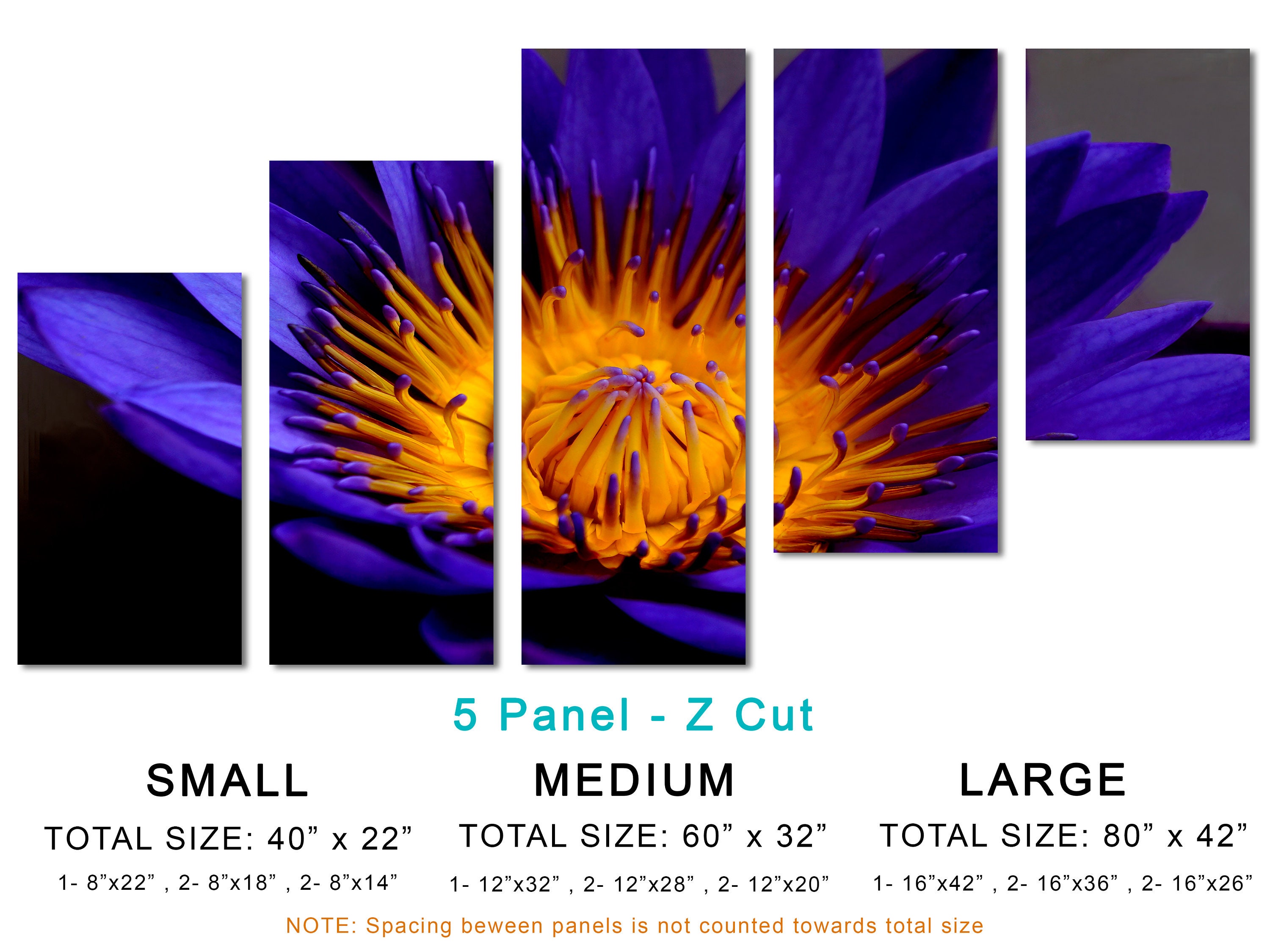 Blue Blauer Lotus Flower Canvas Print Wall Art - 3 Panel Split ...