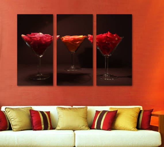 Martini Glasses Canvas Print 3 Panel Split Triptych Wall Etsy