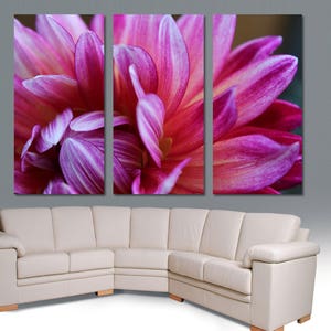 Dahlia Flower Canvas Print - 3 Panel Split, Triptych Wall Art. Wall Decor, Home Decor, Living Room decoration, Interior design