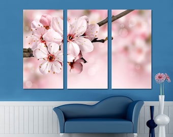 Large Blue Blossom Tree Canvas Picture 4 Panel Split Multi Wall Art 100cm 