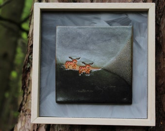 Framed Landscape of Heilan' Coos in Ceramic and Acrylic