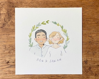 Custom Mini Wedding Portrait, Anniversary painting/ Couple Illustration, watercolour commission (5.5 x 5.5”)