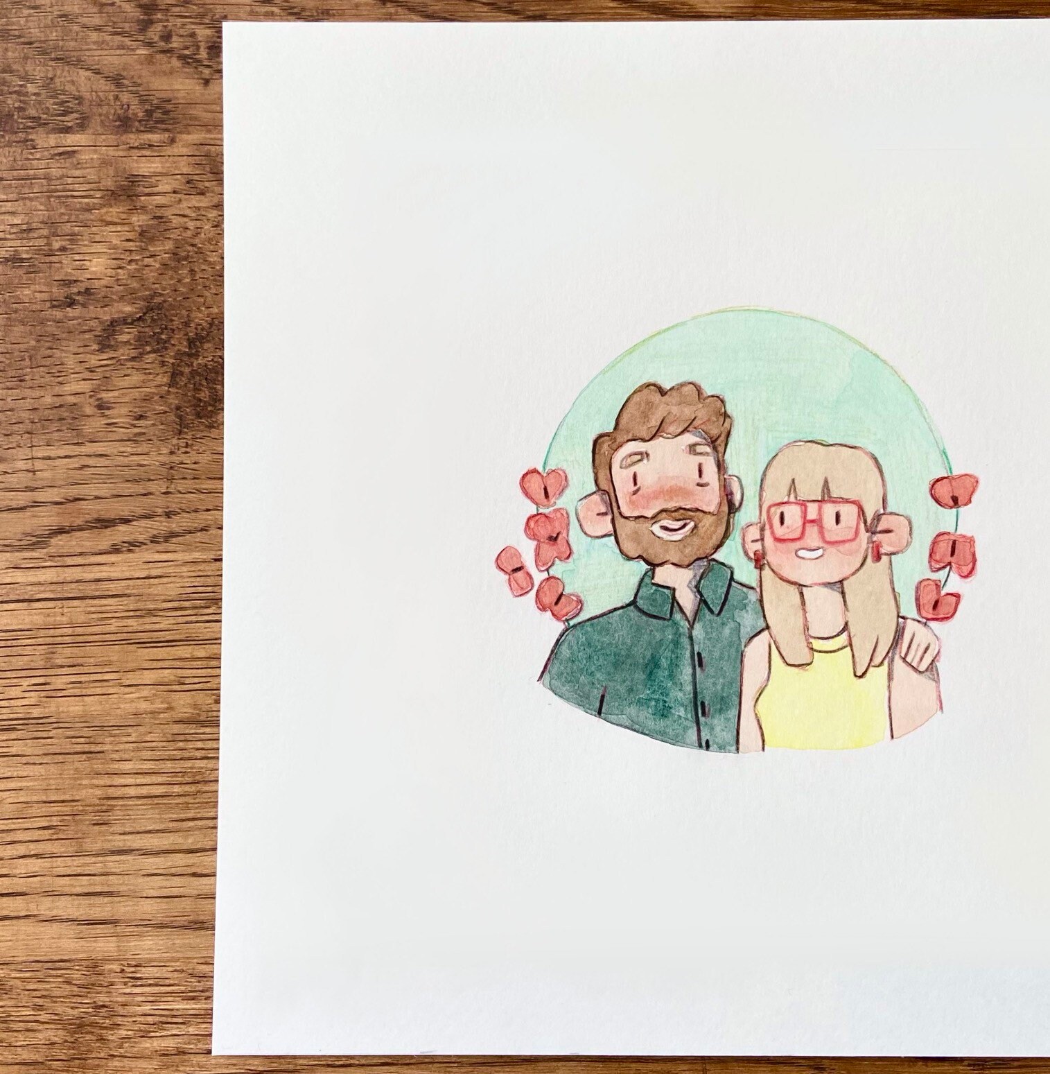 Custom Family Portrait Square Illustration, Watercolour painting, watercolor commission (8 x 8”)
