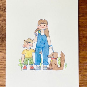 Retrato familiar personalizado, pintura de acuarela / ilustración de personajes, encargo de acuarela