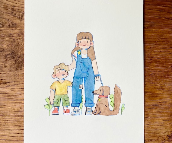 Custom Family Portrait, watercolour painting/ Character Illustration, watercolor commission