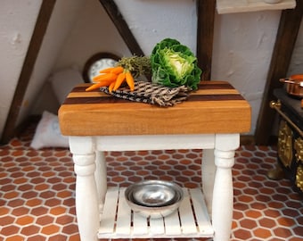 1:12 Scale Natural Finish Small Wooden Butchers Table Tumdee Dolls House Block