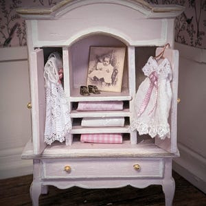 Miniature Dollhouse Armoire, Nursery Cabinet, Dresser