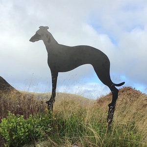 Greyhound Garden Stake Silhouette | Black Metal Whippet Sculpture | Sighthound Wall Art Decoration  | Lurcher Profile Statue