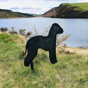 Metal Bedlington Terrier Stake | Silhouette Statue | Ready to Rust Steel | Garden Spike | Outdoor Garden Decoration