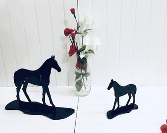 Horse Hand-Crafted Ornament | Unique Metal Equine Statue Silhouette | Beautiful Steel Equestrian Sculpture | Black Statuette Figurine