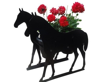 Metal Horse Planter | Equine Flowerpot Holder | Equestrian Decorative Plant Pot Display | Unique Outdoor Stable Silhouette Floral Decoration