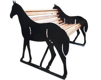 Hand-Crafted Horse Themed Outdoor Garden Bench | Metal Equine Seat | Unique Equestrian Paddock Outside Furniture | Personalised (Optional)