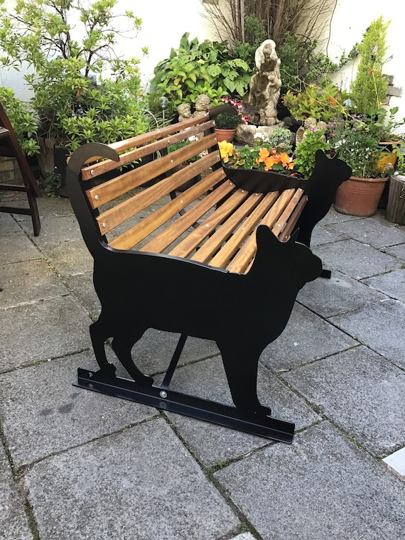 Hand crafted Cat Outdoor Garden Bench Metal Kitty Themed Seat