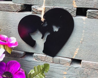 Cat & Butterfly Hanging Love Heart | Steel Kitty Decor |  Feline Tribute Art | Outdoor Garden Decoration | Rustic Metal or Coated Finish