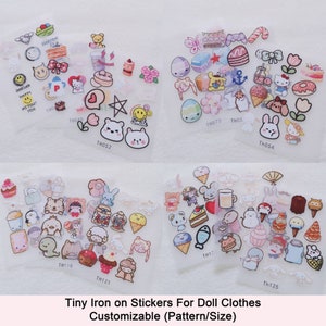 Custom Mini Tiny Iron On Cartoon Transfer Stickers Etichette carine per vestiti da bambola BJD Blythe Barbie 002