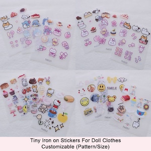 Custom Mini Tiny Iron On Cartoon Transfer Stickers Labels Cute For Doll Clothes BJD Blythe Barbie 003