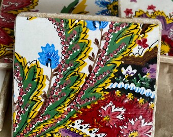 Drink coasters with 70s French floral vintage wallpaper | Handmade | Boho Style | Home style | Unique Gift | One of a Kind