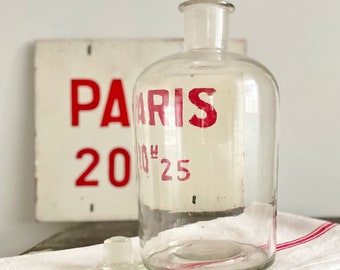 Pot d'apothicaire vintage français | Bouteille en verre transparent | Verre vintage à bulles | Carafe en verre | vers 1920 | Ferme bohème | Noyau du chalet
